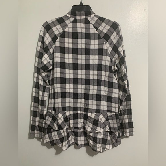 Nicole Miller Artelier Boyfriend Tie Front Ruffle Plaid Long Sleeve 84% Viscose - Picture 4 of 5